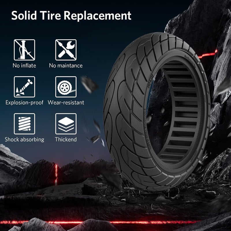 Cooryda 10x2.125 Scooter Tire, 10 inch Solid Rubber Tires Tubeless Front or Rear Replacement 10x2.125 Solid Electric Scooter Tire for Gotrax G4 Xr V2 Ninebot F25 F65 Hiboy S2 Pro 2pc Black - Image 4